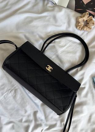 Жіноча шкіряна люкс сумка ch@nel 26s "preppy coco" small bag black gold
