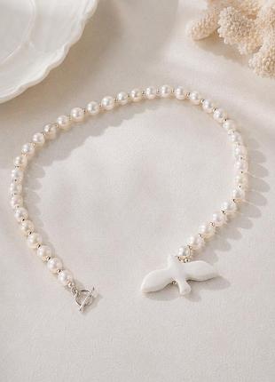 Перлинне кольє white dove з підвіскою голуба