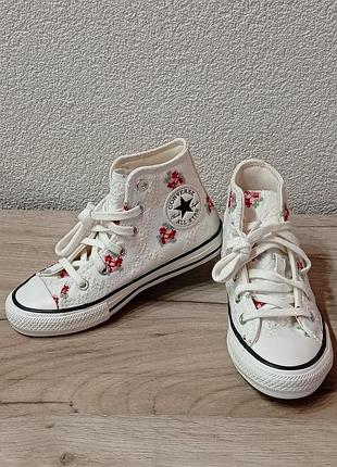 Білі високі кеди converse chuck taylor all star vintage embroidery з вишитим квітковим візерунком