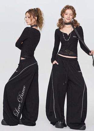 Чорні широкі штани безкоштовна доставка baggy oversize у стилі y2k, гранж спортивні streetwear (жіночі)