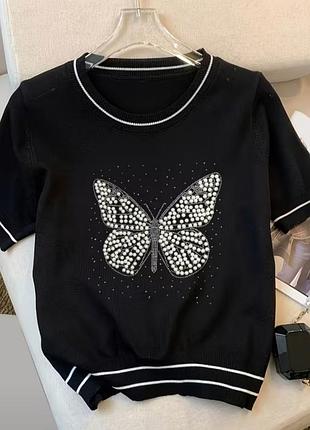 Эффектная нарядная блуза, кофточка, 75% вискоза, р. xl, наш 46-52, чёрный