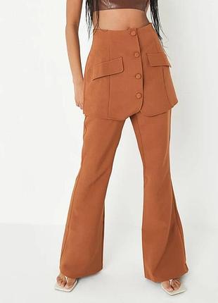 Брюки штаны клеш с юбкой коричневые missguided