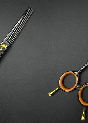 Набір ножиць для стрижки proline чорні з візерунком: прямі 5555 5.5 та філірувальні 5535 5.5