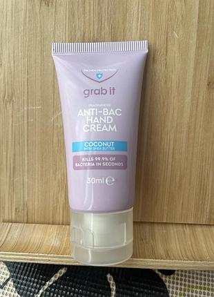 Антибактеріальний крем для рук grab it з ароматом кокоса.