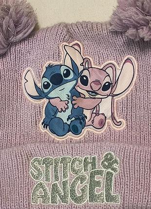 Disney classics stitch&amp;angel - розовая детская шапка с помпоном для девочки - р. -3 -7 лет