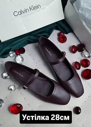 Calvin klein оригінал бордові шкіряні балетки туфлі мері джейн з м'якої шкіри