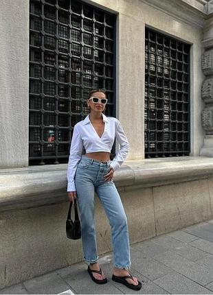 Джинси коттон світлі блакитні широкі донизу zara straight fit 34 36 4365/361