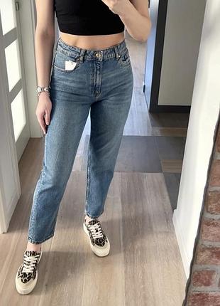 Джинсы синие мом комфорт mom comfort 34 36 zara 7215/231