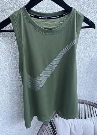 Женская спортивная майка nike dri-fit swoosh run tank (в цвете хаки / оливковый)