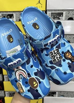 Сабо, капці crocs x bape classic clog abc camo blue. оригінал.