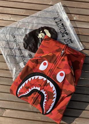 Худи bape abc shark full zip hoodie dark red