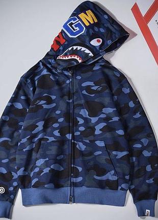 Худи bape abc shark full zip hoodie dark blue ар. bp0zxsww215021d)