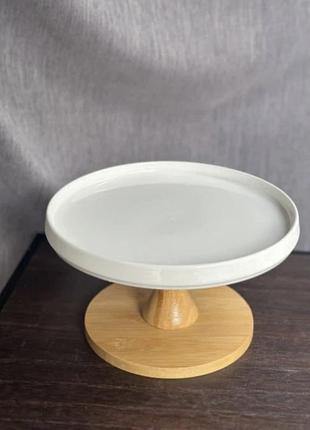Тортовница bonadi ceram-bamboo фарфор на деревянной ноге 20х12см 988-302