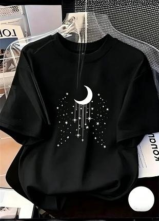 Футболка женская с рисунком месяца с звездами g&n черная