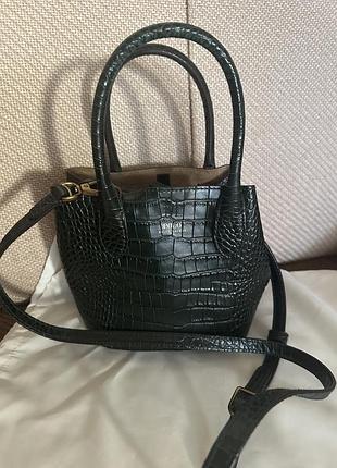 Жіноча сумка-тоут polo ralph lauren bellport tote з ефектом крокодилячої шкіри у темно-зеленому кольорі (pine green).