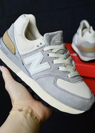 Женские кроссовки new balance 574 legacy серые с бежевым, замша и текстиль, нью беланс 574 легаси, на весну, лето, осень