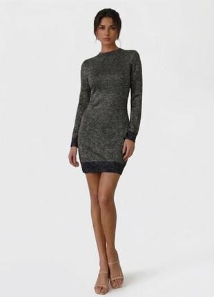 Короткое трикотажное платье черная открытая спина с люриксом от asos