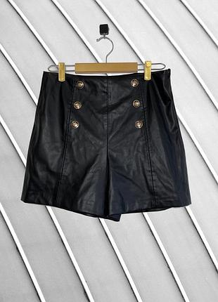 Жіночі чорні шорти з екошкіри zara l оригінал зара стан ідеал 48 шкіряні з золотими ґудзиками висока посадка літні брендові