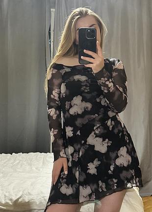 Сукня bershka m в квітковий принт, відкриті плечі,