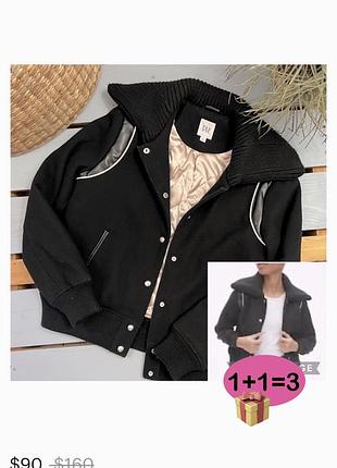Жіноча чорна вовняна куртка-бомбер gap varsity wool bomber jacket