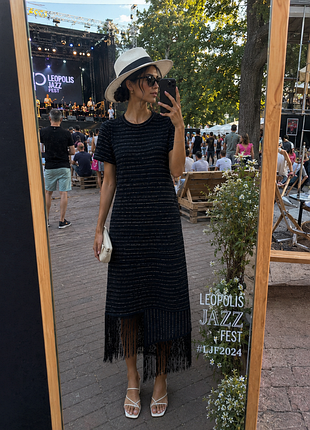 Сукня zara trafaluc асиметрична з бахромою твідова букле смужка boho festival