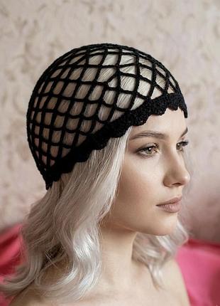 Шапочка сітка кроше вʼязана гачком, ручна робота