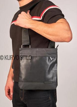 Квадратная мужская сумка через плечо calvin klein, перфорированная кожа