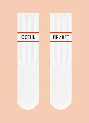 Шкарпетки від sox з написом "осінь привіт". колір: білий