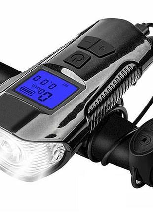 Велофара з комп'ютером і сигналом waterproof xa-585-t6+2led з виносною кнопкою