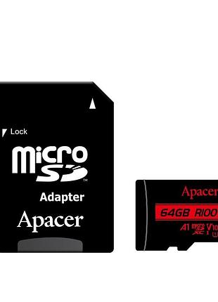 Карта пам'яті microsdxc (uhs-1) apacer 64gb class 10 v10 a1 r100mb/s +sd-адаптер (ap64gmcsx10ub-r)