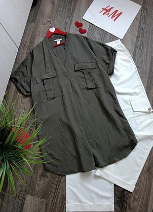 Сукня вільна віскоза жатка хакі h&m.