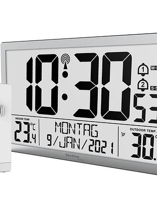 Часы настенные technoline ws8113 silver с датчиком температуры будильником и календарем размер 373x228 мм