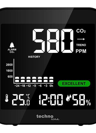 Метеостанція technoline wl1025 інфрачервоний датчик co2 ndir usb чорний пластик для контролю якості повітря