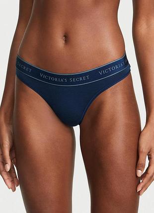 Жіночі трусики victoria's secret (144000416128) logo cotton thong xl сині