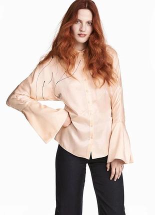 Шовкова сорочка h&m conscious exclusive з лінійним принтом арт лінеар