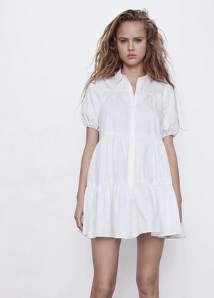 Котонова коротка біла сукня zara s