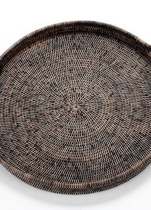 Поднос круглый с ручками плетеная изо ротанга, 56*6/10 см, 71015-black