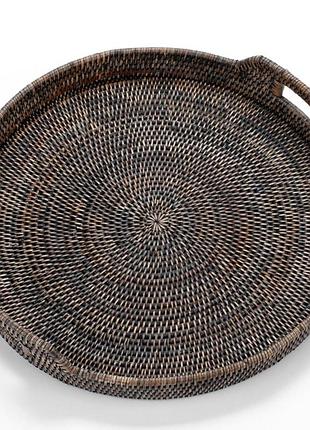 Поднос круглый с ручками плетеная изо ротанга, 48*5/9 см, 71037-black