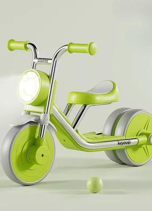 Дитячий триколісний велосипед-трансформер kidy go hq66-2 carbon steel з ліхтариком і педалями зелений