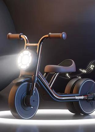 Дитячий триколісний велосипед-трансформер kidy go hq66-2 carbon steel з ліхтариком і педалями чорний
