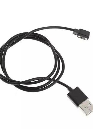 Магнитный usb кабель для смарт-часов dt99 на 2 коннектора (2.84 мм) 80 см. черный
