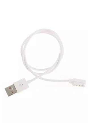 Магнітний usb кабель для смарт-годинників на 2 конектора 80 см. білий