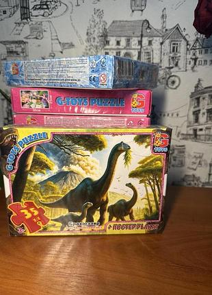 Детский классический пазл g-toys на 70 элементов с цветным постером-плакатом брахіозавр