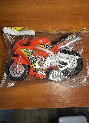 Игрушечный спортивный мотоцикл «racing sportbike» инерционный с дополнительными колесами, красный
