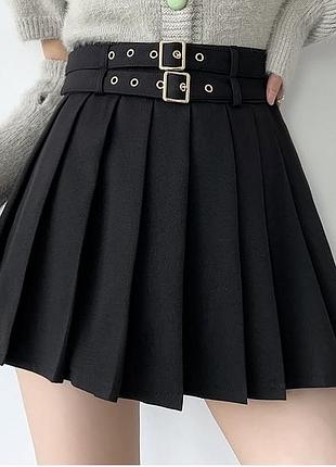 Мініспідниця чорна з 2 ремнями coquette preppy