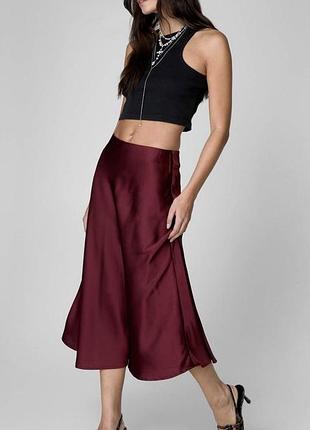 Бордовая сатиновая, атласная юбка nasty gal, р.s-m
