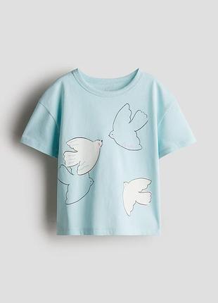 2-4/6-8/8-10 р h&m нова фірмова базова футболка топ дівчинці з птахами голуби