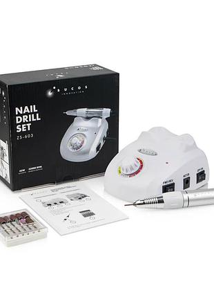 Фрезер для маникюра bucos nail drill zs-603 pro, 45 вт и 35 000 об. (+6 фрез в подарок) белый
