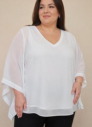 Біла шифонова блуза батал, белая блуза шифон большой размер 54-58 р.