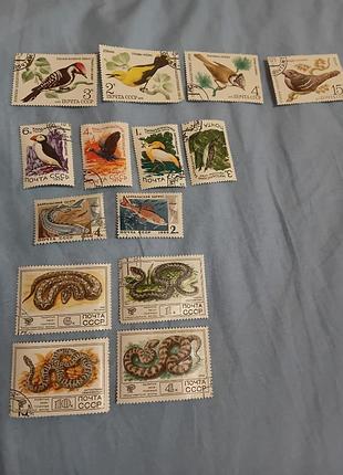 Марки набор срср рыбы птицы змеи 1966 г.1976 г.1977 г.